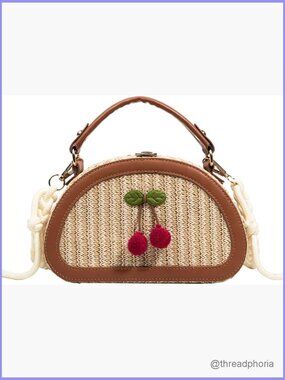 Small Straw Cherry Purse Handbag Summer Woven Crossbody Beach Shoulder Bag